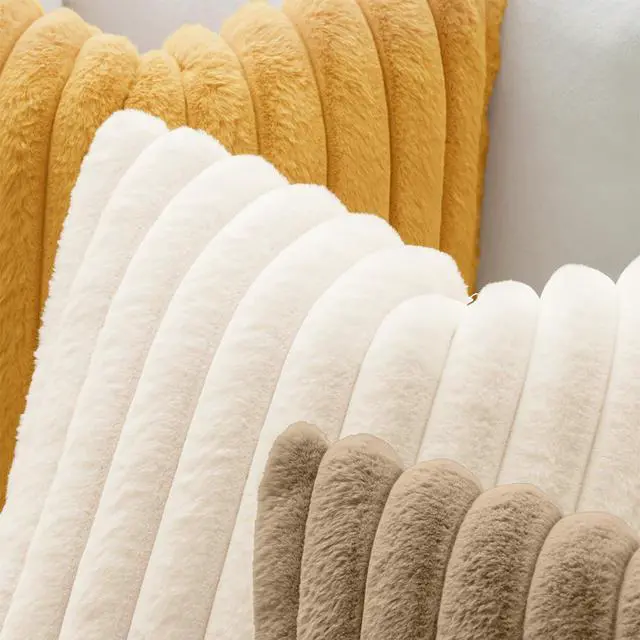 Alt view image 5 of 7 - Faux Fur Decorative Throw Pillow Covers 18x18 Set of 2 Beige | Cream White Modern Soft Plush Couch Pillows, Cozy Fluffy Cushion Covers for Sofa Bed Living Room Home Decor