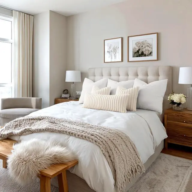 Alt view image 6 of 7 - Faux Fur Decorative Throw Pillow Covers 18x18 Set of 2 Beige | Cream White Modern Soft Plush Couch Pillows, Cozy Fluffy Cushion Covers for Sofa Bed Living Room Home Decor