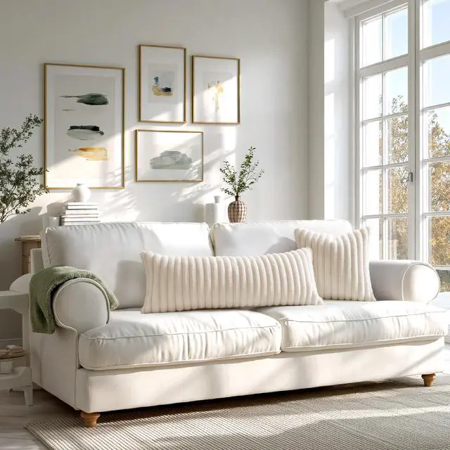 Alt view image 7 of 7 - Faux Fur Decorative Throw Pillow Covers 18x18 Set of 2 Beige | Cream White Modern Soft Plush Couch Pillows, Cozy Fluffy Cushion Covers for Sofa Bed Living Room Home Decor