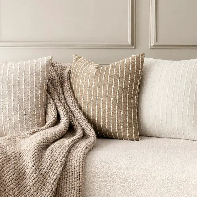 Alt view image 6 of 7 - Decorative Striped Boucle Throw Pillow Cover 18x18 Natural Beige | Pack of 2 Accent Textured Neutral Pillowcases,Boho Modern Cushion Covers,Rustic Home Decor for Couch Sofa Bedroom Living Room