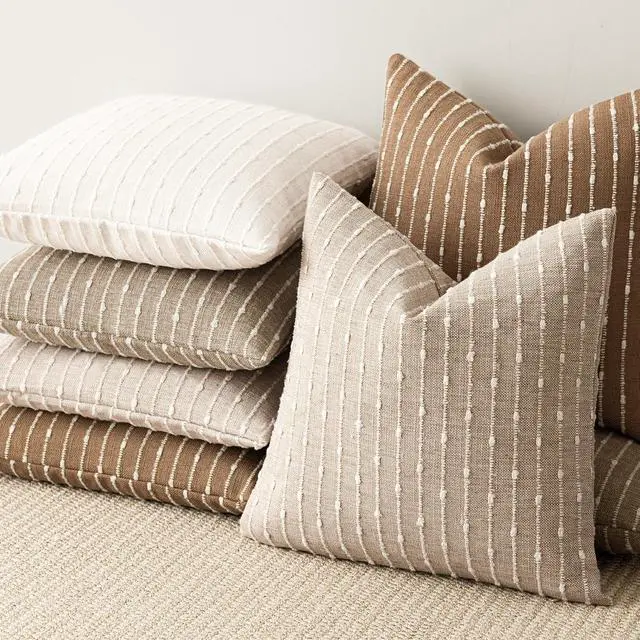 Alt view image 7 of 7 - Decorative Striped Boucle Throw Pillow Cover 18x18 Natural Beige | Pack of 2 Accent Textured Neutral Pillowcases,Boho Modern Cushion Covers,Rustic Home Decor for Couch Sofa Bedroom Living Room