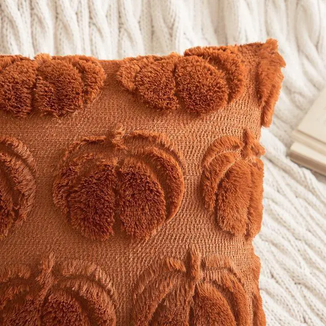 Alt view image 2 of 7 - Fall Pillow Covers Pumpkin Fall Decor 18x18 Dark Rust | Set of 2 Fall Decorations for Home, Plush Faux Fur Farmhouse Accent Pillowcases, Porch Sofa Couch Cushion Bed Livingroom