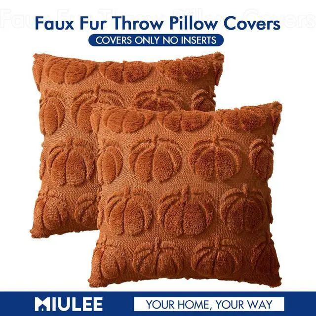 Alt view image 7 of 7 - Fall Pillow Covers Pumpkin Fall Decor 18x18 Dark Rust | Set of 2 Fall Decorations for Home, Plush Faux Fur Farmhouse Accent Pillowcases, Porch Sofa Couch Cushion Bed Livingroom