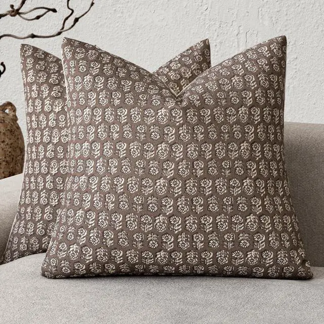 Main image of Decorative Floral Print Throw Pillow Covers 20×20 Inch,Brown | Set of 2 Vintage Accent Farmhouse Cushion Covers,Boho Modern Pillowcase,Home Decor for Sofa Chair Couch Bedroom Living Room