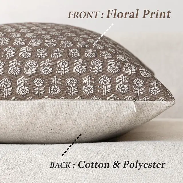 Alt view image 2 of 7 - Decorative Floral Print Throw Pillow Covers 20×20 Inch,Brown | Set of 2 Vintage Accent Farmhouse Cushion Covers,Boho Modern Pillowcase,Home Decor for Sofa Chair Couch Bedroom Living Room