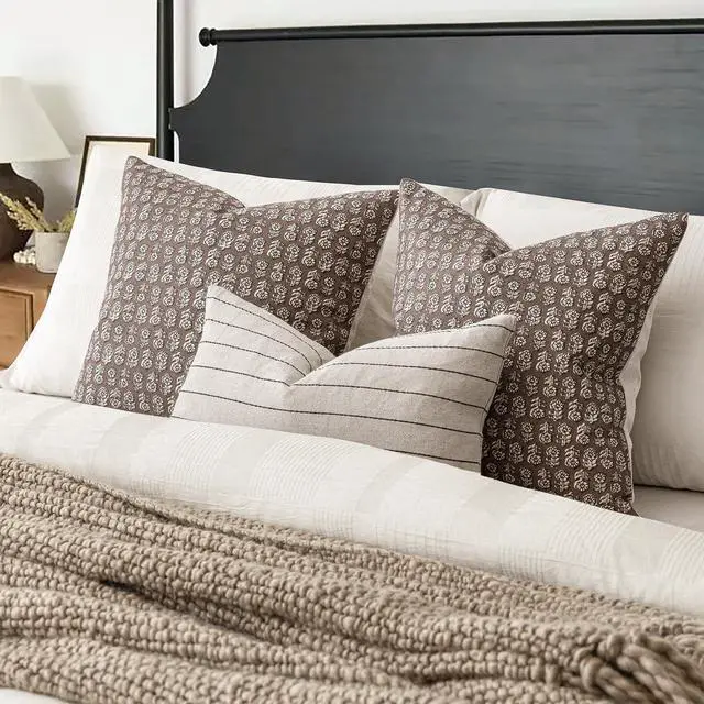 Alt view image 5 of 7 - Decorative Floral Print Throw Pillow Covers 20×20 Inch,Brown | Set of 2 Vintage Accent Farmhouse Cushion Covers,Boho Modern Pillowcase,Home Decor for Sofa Chair Couch Bedroom Living Room