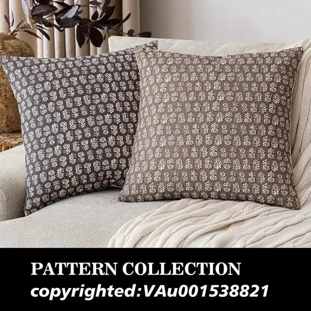 Alt view image 4 of 7 - Decorative Floral Print Throw Pillow Covers 20×20 Inch,Brown | Set of 2 Vintage Accent Farmhouse Cushion Covers,Boho Modern Pillowcase,Home Decor for Sofa Chair Couch Bedroom Living Room