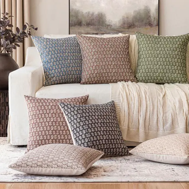 Alt view image 7 of 7 - Decorative Floral Print Throw Pillow Covers 20×20 Inch,Brown | Set of 2 Vintage Accent Farmhouse Cushion Covers,Boho Modern Pillowcase,Home Decor for Sofa Chair Couch Bedroom Living Room