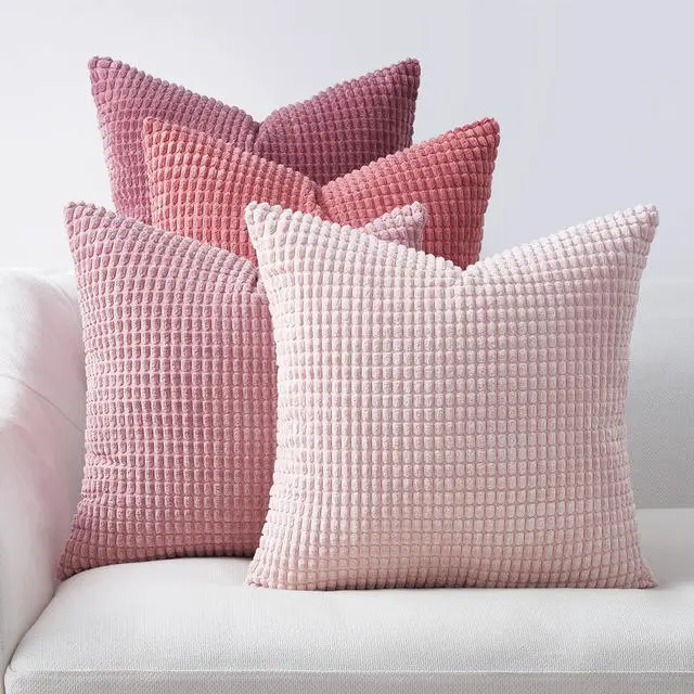 Main image of Aesthetic Pink Room Decor Throw Pillows Covers for Couch Living Room Bedroom, Coquette Room Decorative Fluffy Corduroy Cushion Cover 18x18 Inch Set of 4 (Blush/Rose/Hot Pink)