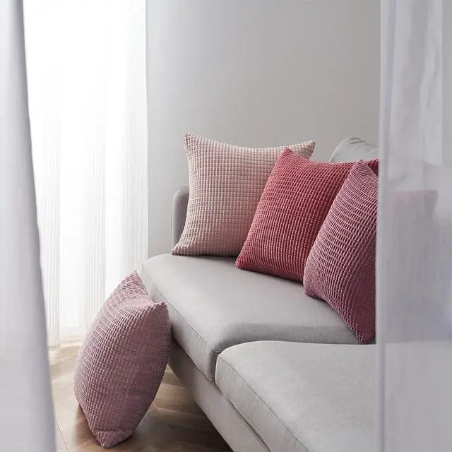 Alt view image 3 of 7 - Aesthetic Pink Room Decor Throw Pillows Covers for Couch Living Room Bedroom, Coquette Room Decorative Fluffy Corduroy Cushion Cover 18x18 Inch Set of 4 (Blush/Rose/Hot Pink)