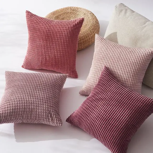 Alt view image 4 of 7 - Aesthetic Pink Room Decor Throw Pillows Covers for Couch Living Room Bedroom, Coquette Room Decorative Fluffy Corduroy Cushion Cover 18x18 Inch Set of 4 (Blush/Rose/Hot Pink)