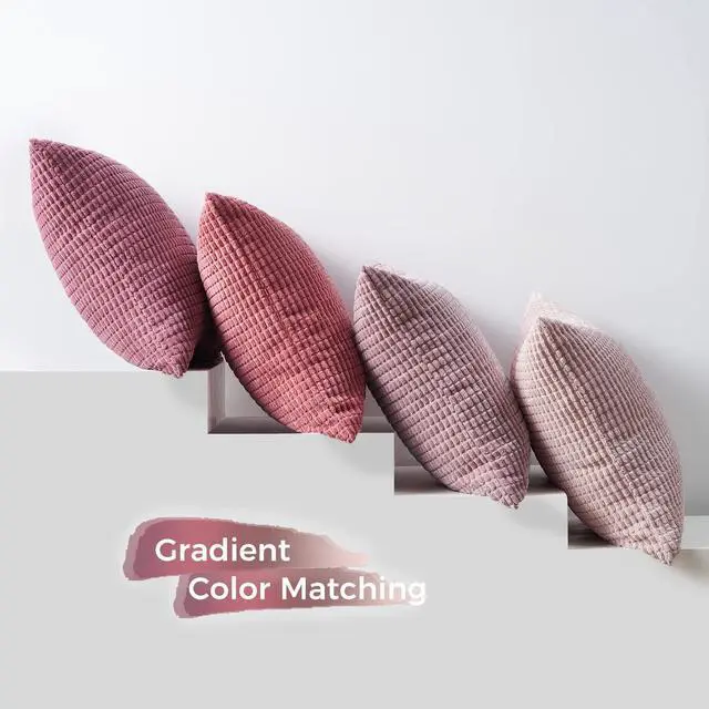 Alt view image 6 of 7 - Aesthetic Pink Room Decor Throw Pillows Covers for Couch Living Room Bedroom, Coquette Room Decorative Fluffy Corduroy Cushion Cover 18x18 Inch Set of 4 (Blush/Rose/Hot Pink)