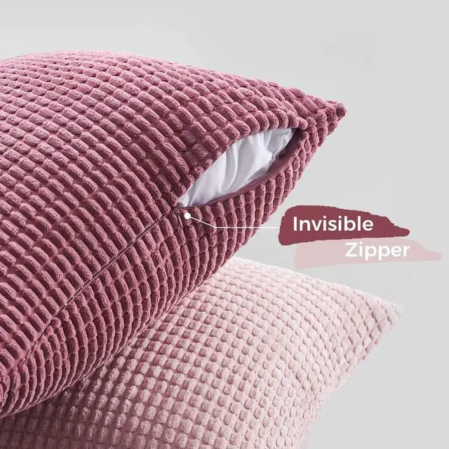 Alt view image 5 of 7 - Aesthetic Pink Room Decor Throw Pillows Covers for Couch Living Room Bedroom, Coquette Room Decorative Fluffy Corduroy Cushion Cover 18x18 Inch Set of 4 (Blush/Rose/Hot Pink)