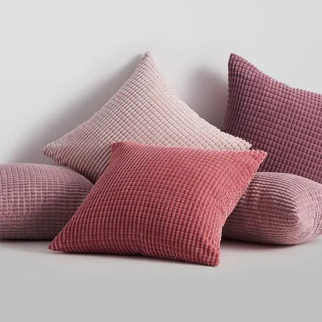 Alt view image 7 of 7 - Aesthetic Pink Room Decor Throw Pillows Covers for Couch Living Room Bedroom, Coquette Room Decorative Fluffy Corduroy Cushion Cover 18x18 Inch Set of 4 (Blush/Rose/Hot Pink)