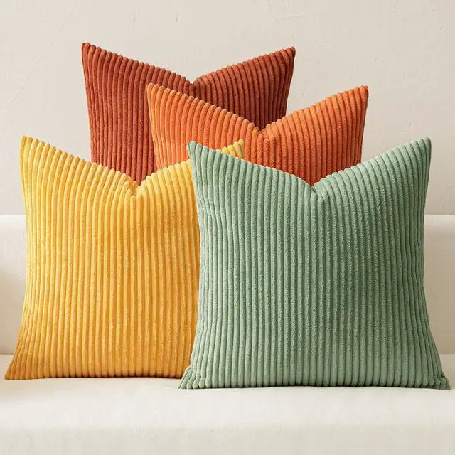 Main image of Fall Decorative Throw Pillow Covers Yellow Rust Green 18x18 | Set of 4, Vintage Retro Fall Decor, Mix and Match Color Clash Design, Vibrant Cushion Covers for Sofa Couch Bed Living Room
