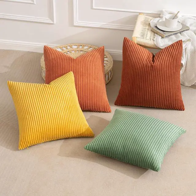 Alt view image 4 of 7 - Fall Decorative Throw Pillow Covers Yellow Rust Green 18x18 | Set of 4, Vintage Retro Fall Decor, Mix and Match Color Clash Design, Vibrant Cushion Covers for Sofa Couch Bed Living Room