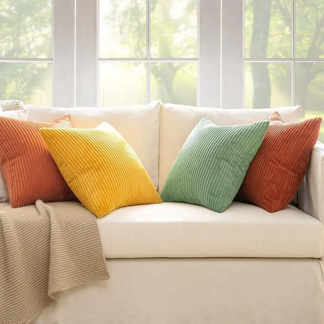 Alt view image 6 of 7 - Fall Decorative Throw Pillow Covers Yellow Rust Green 18x18 | Set of 4, Vintage Retro Fall Decor, Mix and Match Color Clash Design, Vibrant Cushion Covers for Sofa Couch Bed Living Room
