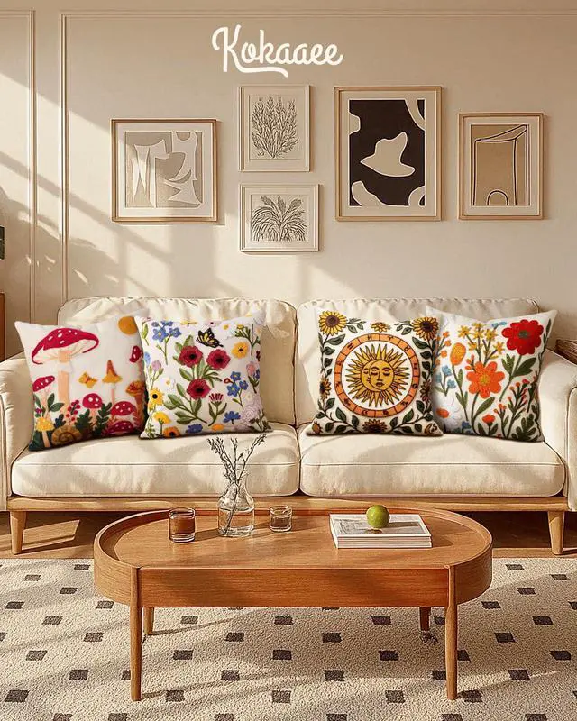 Alt view image 6 of 6 - Embroidered Throw Pillow Cover 18x18 Inch, Flower Cluster | Decorative Pillow Cover, Floral Farmhouse Cushion Case with Hidden Zipper, Home Decor for Couch, Sofa, Living Room, Bedroom