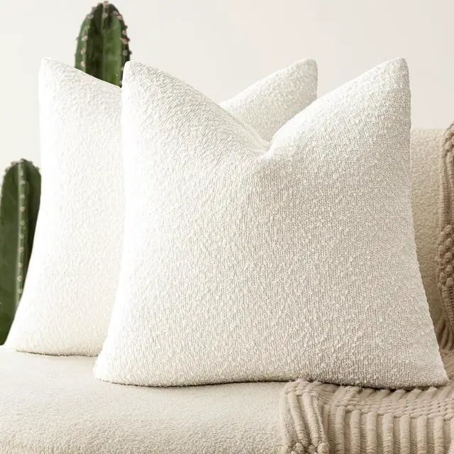 Main image of Decorative Textured Boucle Throw Pillow Covers 20x20 Inch,White | Pack of 2 Accent Solid Pillow Cases,Modern Cozy Soft Cushion Case,Neutral Home Decor for Couch Chair Sofa Bedroom Living Room