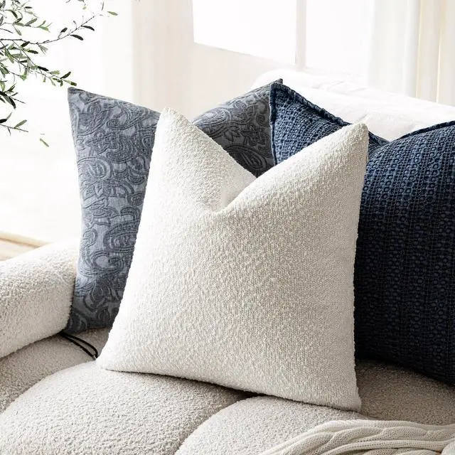 Alt view image 5 of 7 - Decorative Textured Boucle Throw Pillow Covers 20x20 Inch,White | Pack of 2 Accent Solid Pillow Cases,Modern Cozy Soft Cushion Case,Neutral Home Decor for Couch Chair Sofa Bedroom Living Room