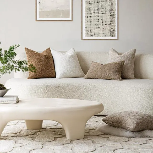 Alt view image 7 of 7 - Decorative Textured Boucle Throw Pillow Covers 20x20 Inch,White | Pack of 2 Accent Solid Pillow Cases,Modern Cozy Soft Cushion Case,Neutral Home Decor for Couch Chair Sofa Bedroom Living Room