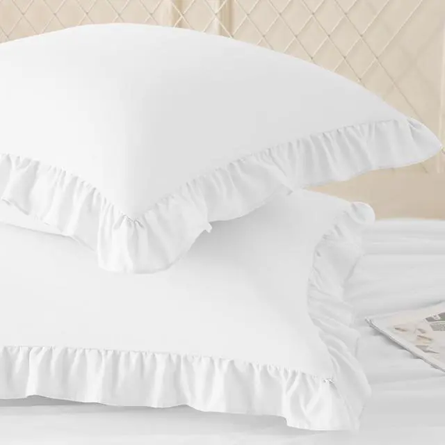 Alt view image 2 of 7 - 2 Pack Ruffle Pillow Cases 18x18 Inches, White | Square Ruffled Pillow Covers, Microfiber Wrinkle Resistant Pillow Shams with Envelope Closure for Sofa Bed Living Room