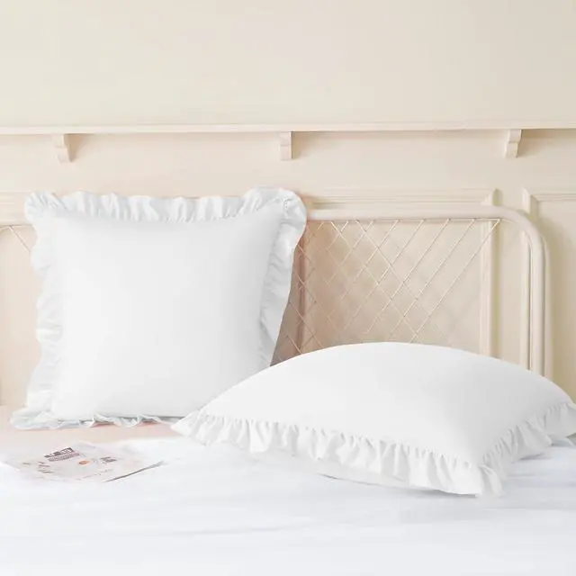 Alt view image 4 of 7 - 2 Pack Ruffle Pillow Cases 18x18 Inches, White | Square Ruffled Pillow Covers, Microfiber Wrinkle Resistant Pillow Shams with Envelope Closure for Sofa Bed Living Room