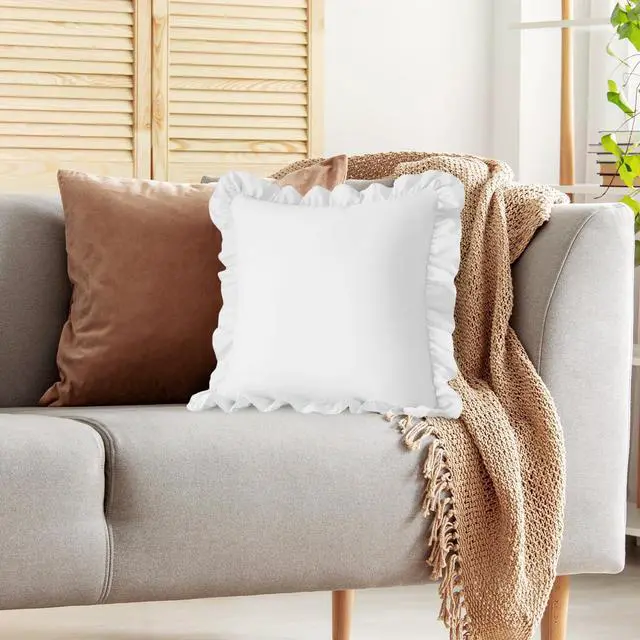 Alt view image 5 of 7 - 2 Pack Ruffle Pillow Cases 18x18 Inches, White | Square Ruffled Pillow Covers, Microfiber Wrinkle Resistant Pillow Shams with Envelope Closure for Sofa Bed Living Room