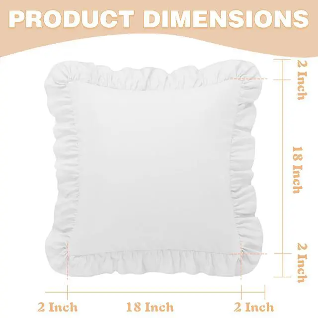 Alt view image 3 of 7 - 2 Pack Ruffle Pillow Cases 18x18 Inches, White | Square Ruffled Pillow Covers, Microfiber Wrinkle Resistant Pillow Shams with Envelope Closure for Sofa Bed Living Room