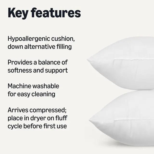 Alt view image 2 of 5 - Square Hypoallergenic Pillow Insert, Down Alternative Fiberfill, Sofa Bed Couch Decorative Stuffer, 20", 4-Pack