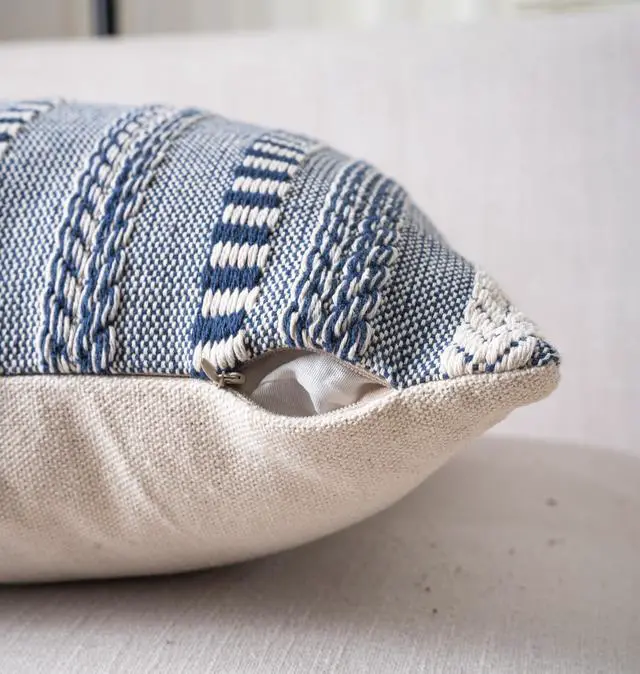 Alt view image 5 of 6 - Boho Throw Pillow Covers 18x18 Inch Set of 2, Farmhouse Decorative Couch Pillow Cases, Navy Blue Accent Pillows of Bed, Sofa Bedroom Living Room Home Decor Cushion Cover