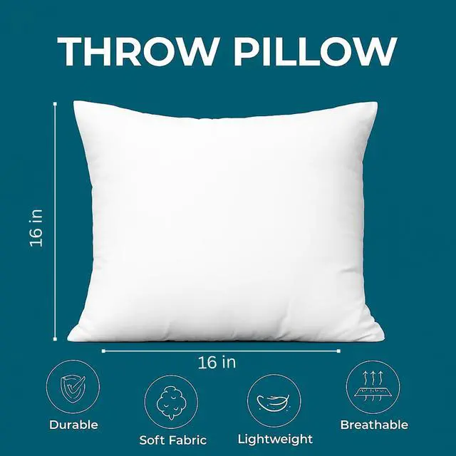 Alt view image 4 of 7 - Throw Pillow Insert - Pack of 2 16x16 Pillow Inserts for Decorative Pillow Covers, Throw Pillows Insert for Couch - White