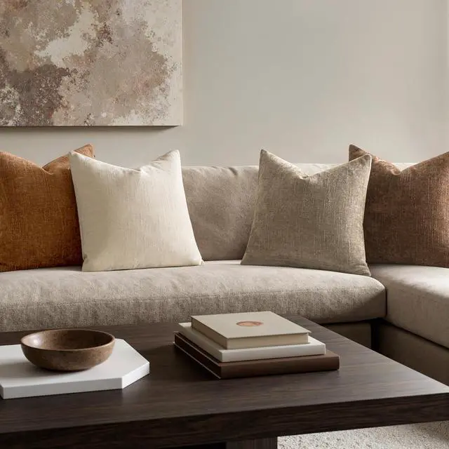 Alt view image 3 of 7 - Pack of 4 Fall Decorative Throw Pillow Covers 18x18 Inch Chenille Textured Throw Pillows Boho Farmhouse Cushion Covers Vintage Home Decor for Couch Sofa Bed Living RoomBeige Taupe Brown