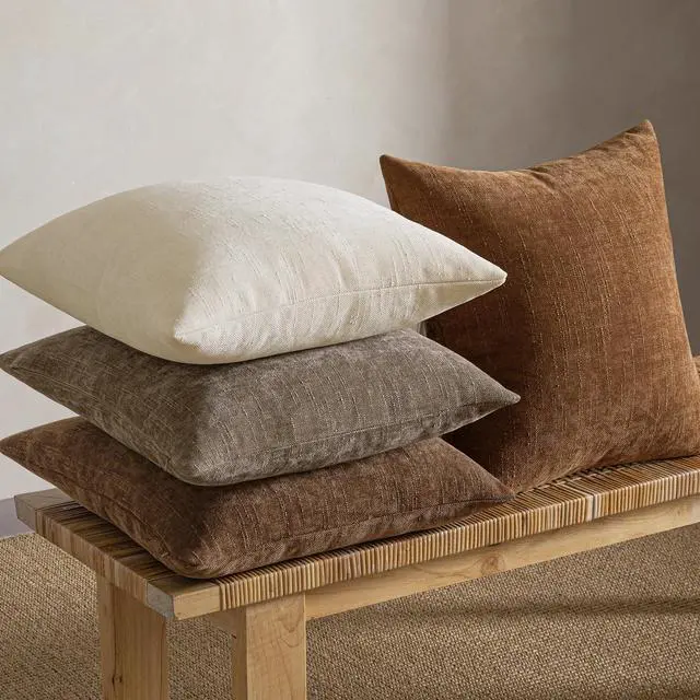 Alt view image 2 of 7 - Pack of 4 Fall Decorative Throw Pillow Covers 18x18 Inch Chenille Textured Throw Pillows Boho Farmhouse Cushion Covers Vintage Home Decor for Couch Sofa Bed Living RoomBeige Taupe Brown