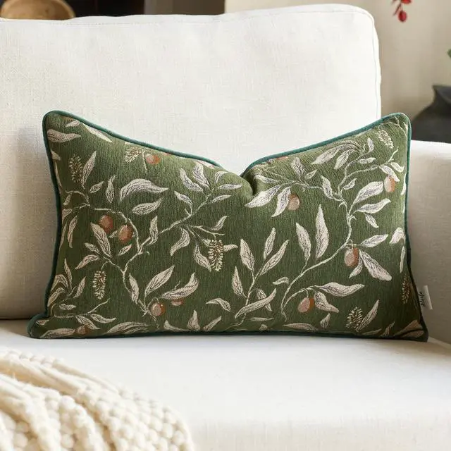 Main image of Green Floral Throw Pillow Cover 12 x 20 Inch Rectange Luxury Decorative Lumbar Pillow Cover for Couch Living Room Bedroom