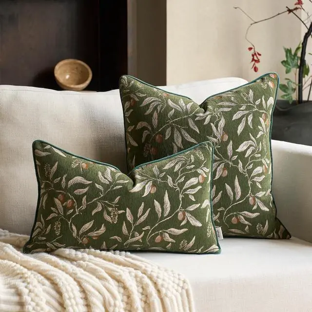 Alt view image 3 of 7 - Green Floral Throw Pillow Cover 12 x 20 Inch Rectange Luxury Decorative Lumbar Pillow Cover for Couch Living Room Bedroom