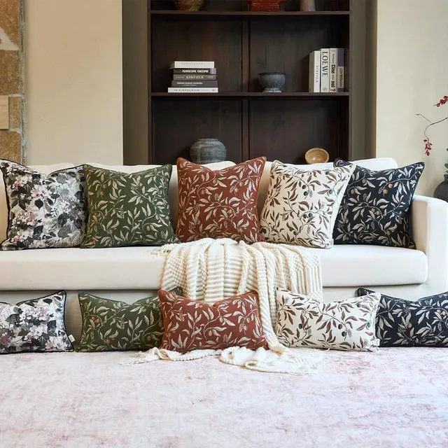 Alt view image 7 of 7 - Green Floral Throw Pillow Cover 12 x 20 Inch Rectange Luxury Decorative Lumbar Pillow Cover for Couch Living Room Bedroom