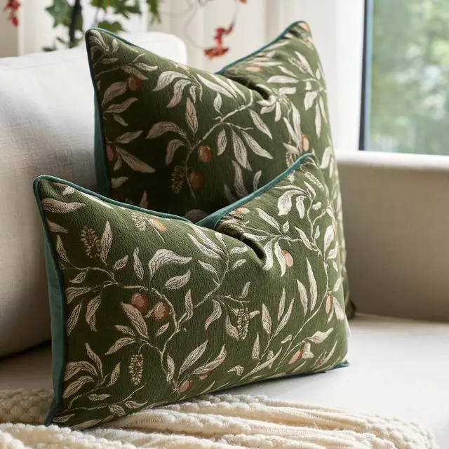 Alt view image 4 of 7 - Green Floral Throw Pillow Cover 12 x 20 Inch Rectange Luxury Decorative Lumbar Pillow Cover for Couch Living Room Bedroom