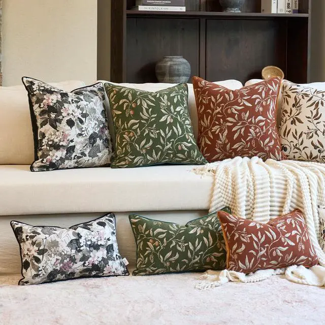 Alt view image 6 of 7 - Green Floral Throw Pillow Cover 12 x 20 Inch Rectange Luxury Decorative Lumbar Pillow Cover for Couch Living Room Bedroom