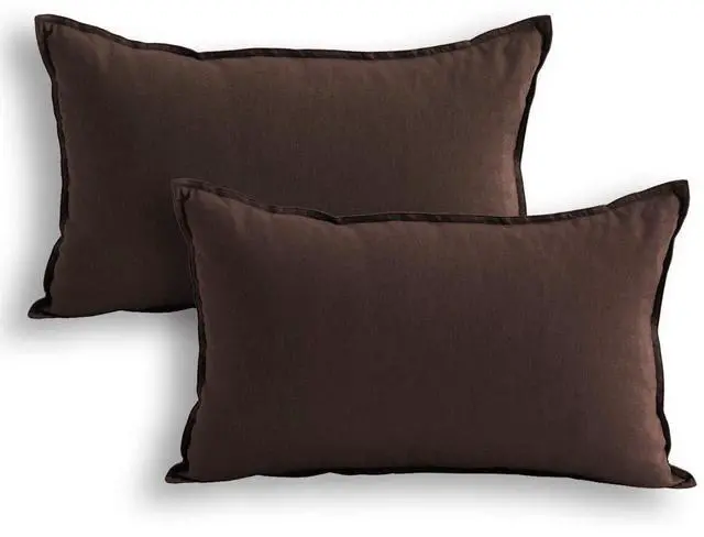Main image of Cotton Linen Square Decorative Throw Pillow Case Cushion Cover with Twin Needles Stitch on Edge, 12"x20"(30 x 50cm), 2 Pcs, Brown
