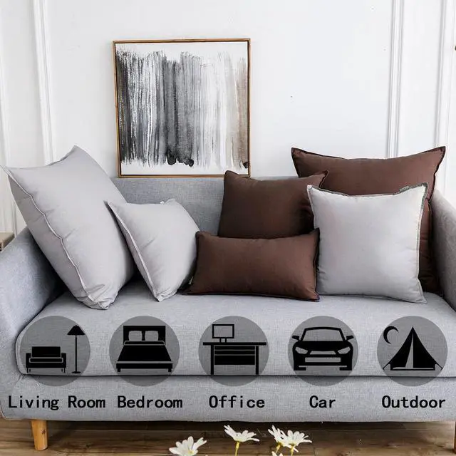 Alt view image 2 of 7 - Cotton Linen Square Decorative Throw Pillow Case Cushion Cover with Twin Needles Stitch on Edge, 12"x20"(30 x 50cm), 2 Pcs, Brown