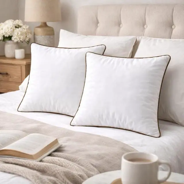 Alt view image 3 of 6 - 18 x 18 Inch Throw Pillow Inserts Set of 4 Square White Cushion Forms with Brown Piping, 500g Filled for Decorative Pillow Covers