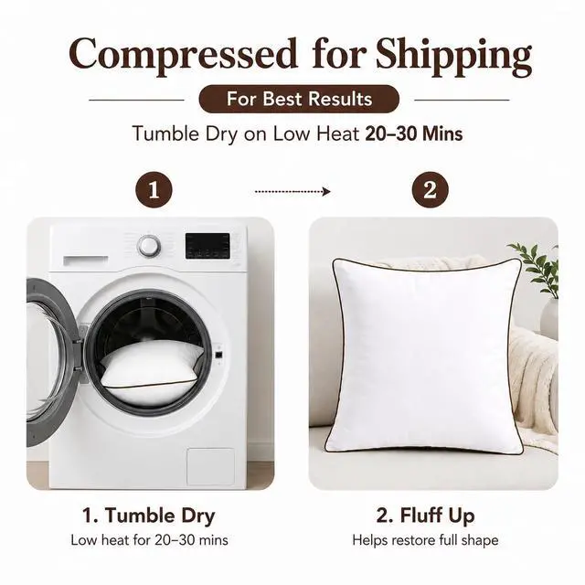 Alt view image 4 of 6 - 18 x 18 Inch Throw Pillow Inserts Set of 4 Square White Cushion Forms with Brown Piping, 500g Filled for Decorative Pillow Covers