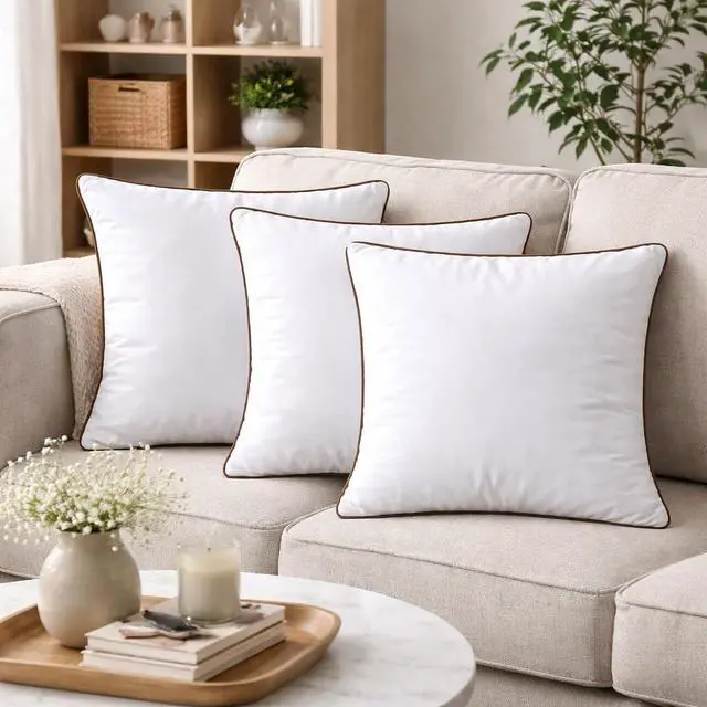 Alt view image 5 of 6 - 18 x 18 Inch Throw Pillow Inserts Set of 4 Square White Cushion Forms with Brown Piping, 500g Filled for Decorative Pillow Covers
