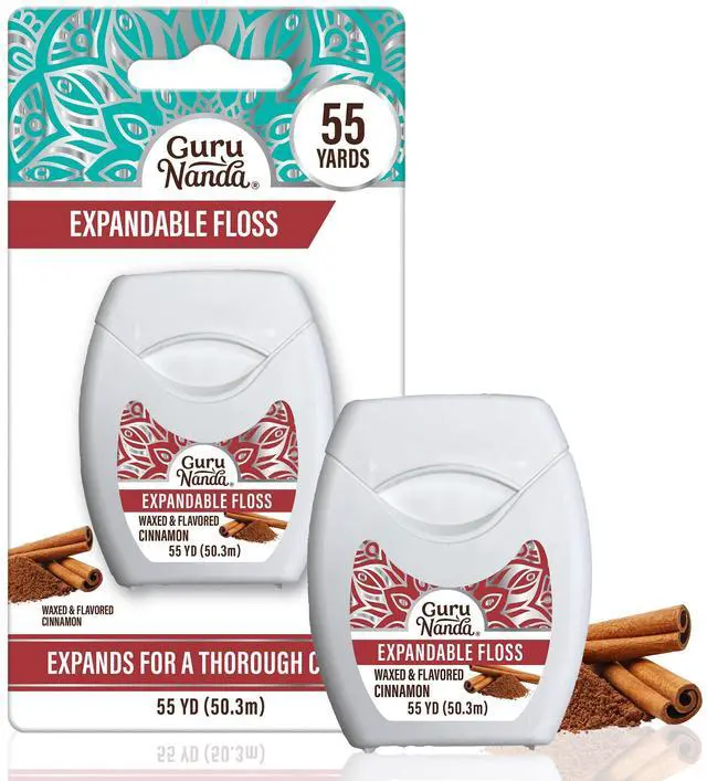 Main image of Expandable Waxed Dental Floss for Gentle, Deep Cleaning Wide Teeth Flossing - Cinnamon Flavor - 55 Yards
