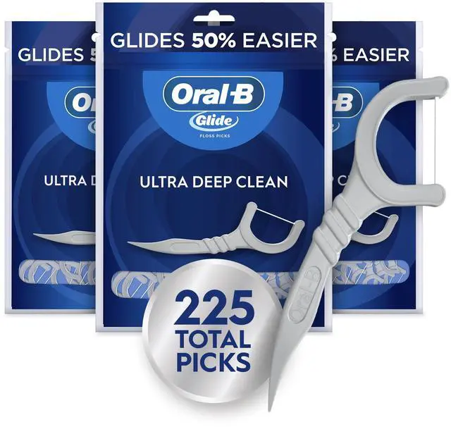 Main image of Glide Ultra Deep Clean Floss Picks, Removes Food and Plaque, Cool Mint Flavor, 75 Count, Pack of 3