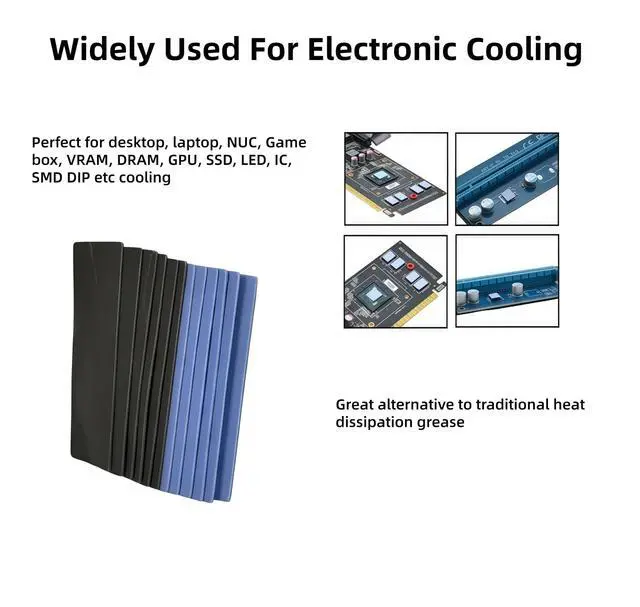 Alt view image 3 of 5 - 12-Pack High Performace Thermal Pad, 70 x 20 x 1.0 mm Stackable Cuttable 6.0 W/m K Thermal Conductivity Gap Filler for M.2 NVMe SSD GPU IC Components Cooling - Blue & Gray