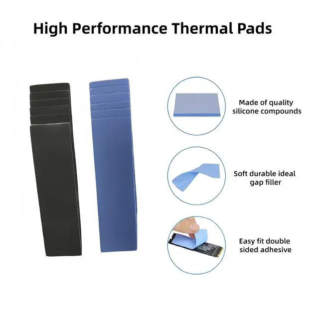 Alt view image 2 of 5 - 12-Pack High Performace Thermal Pad, 70 x 20 x 1.0 mm Stackable Cuttable 6.0 W/m K Thermal Conductivity Gap Filler for M.2 NVMe SSD GPU IC Components Cooling - Blue & Gray