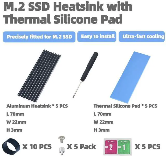 Alt view image 3 of 4 - 5 Pack SSD Heat Sink Cooler for 2280 SSD, nvme Heatsink with Thermal Silicone Pad for for Desktop PC/Workstation (5 Pack Black)