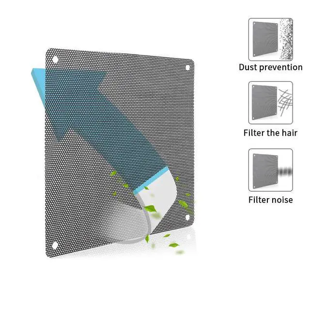 Alt view image 5 of 7 - 140mm Fan Filter, 10 Pack Black Computer Fan Grill Cover | 0.8mm PVC mesh blocks dust & pet hair. High airflow. Washable & reusable. Fits 140mm fans, screw mount.